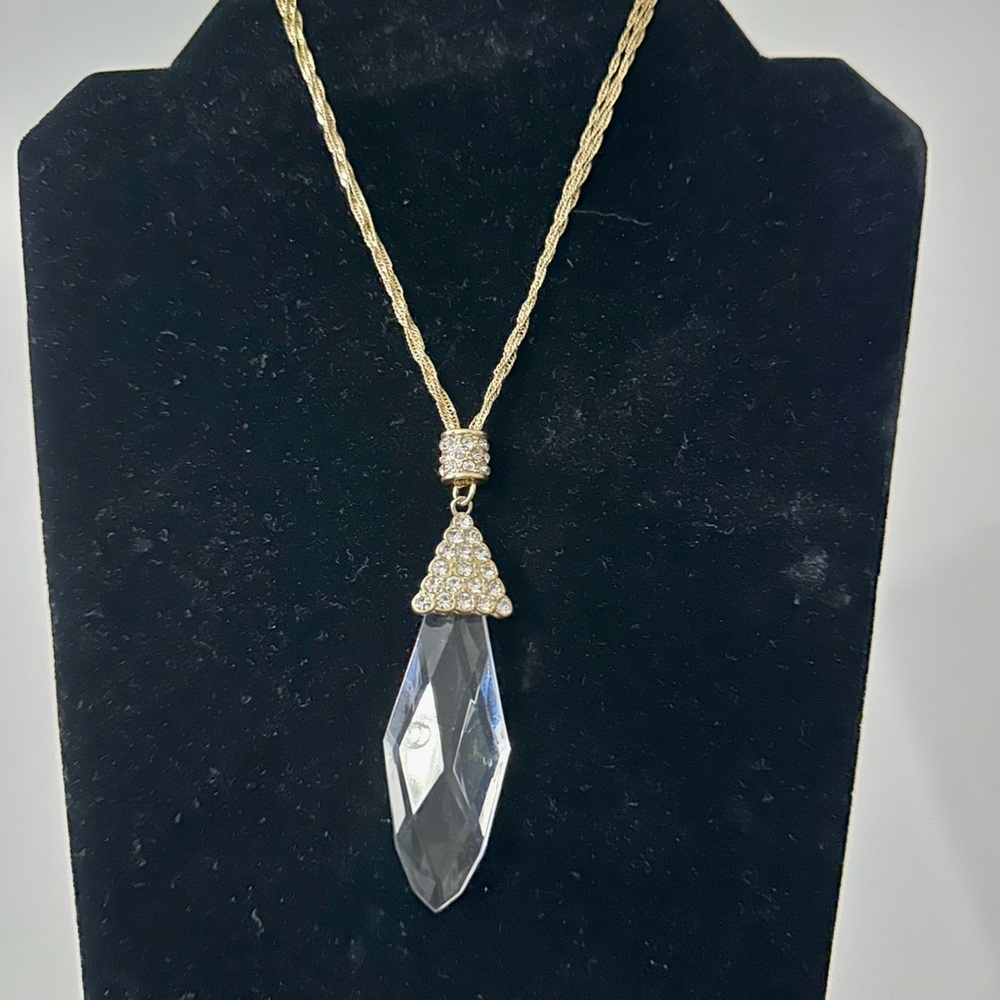Jennifer Lopez Gold-Tone Necklace w/ Clear Crystal Teardrop Pendant & Pavé Bail